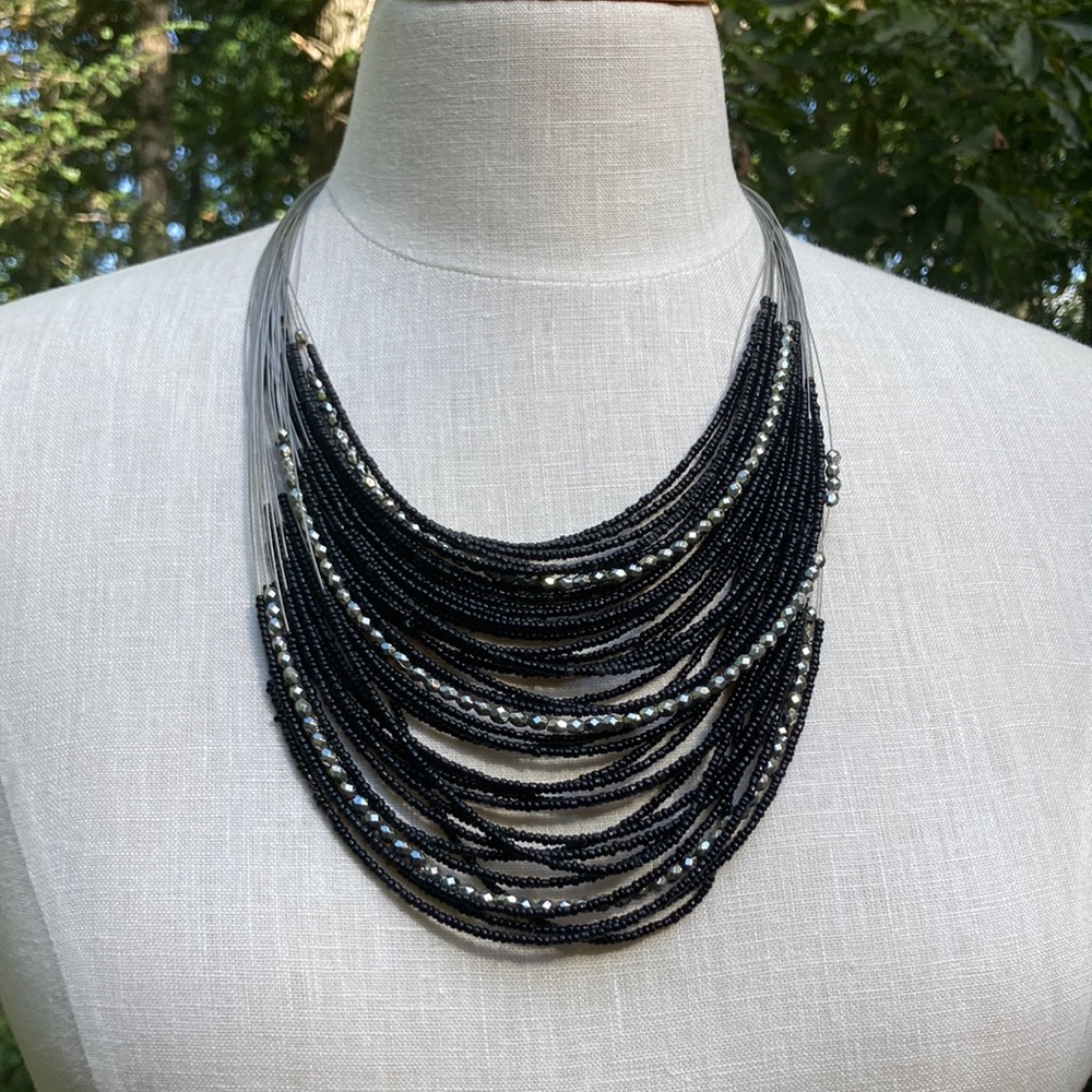 NWT  black bead and wire necklace with lots of strands. From Target